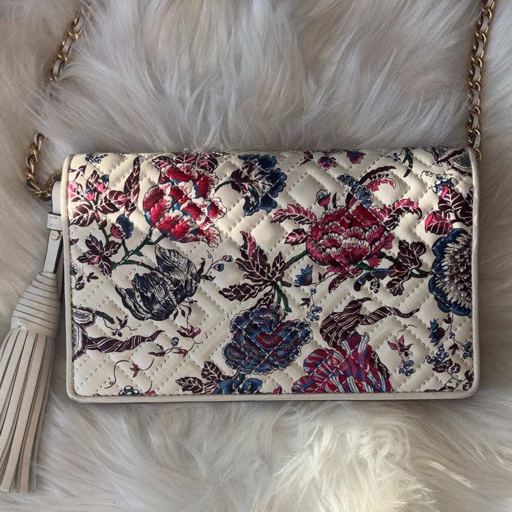 Tory Burch Cream Quilted Crossbody with Multicolor Floral Print - Picture 10 of 11